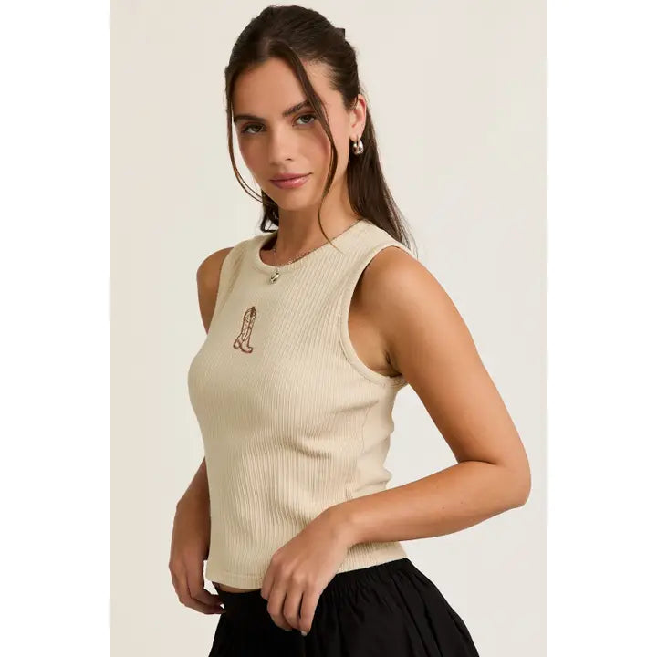 Embroidery Detail Rib Tank Top