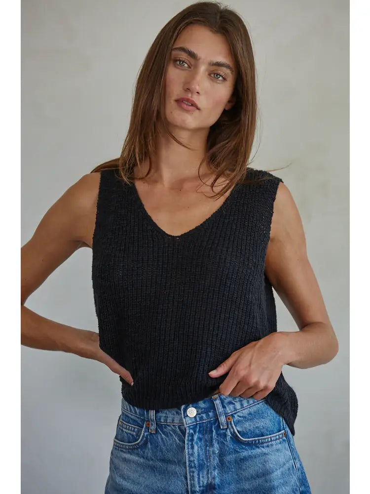 Knit Sweater Cotton Acrylic V-Neck Vest Top