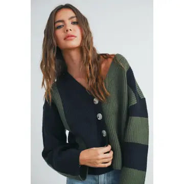 Color Block Button Down Cardigan