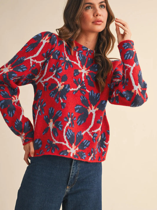 Floral Mock Neck Sweater