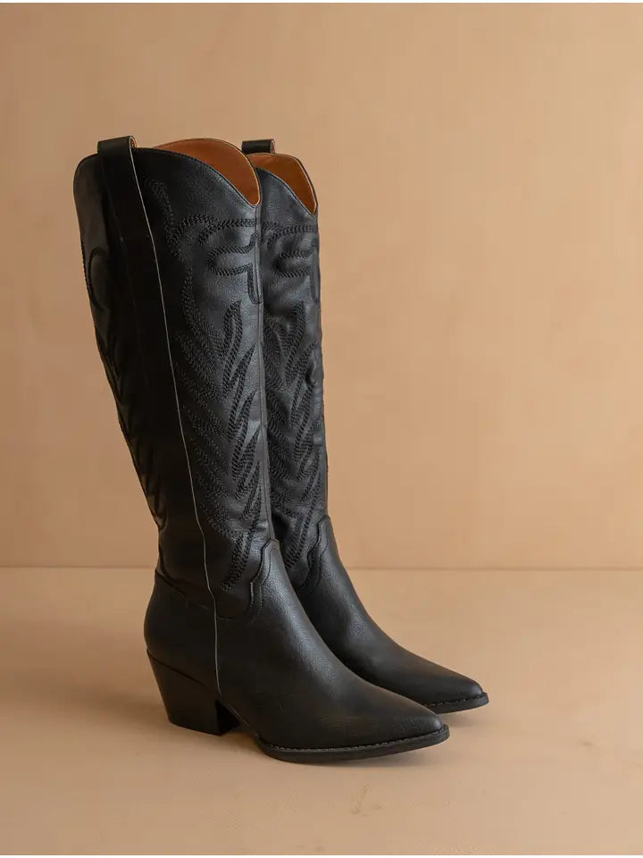 The Samara Black | Embroidered Western Tall Boot