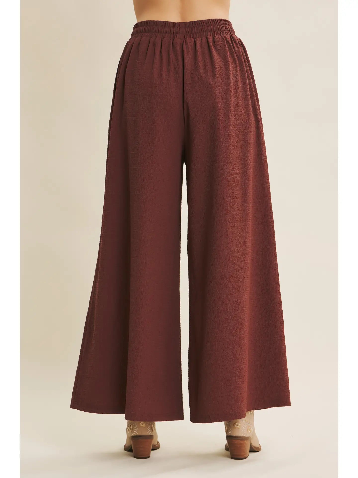 Flowy Wide Leg Pants in Textured Waffle Fabric