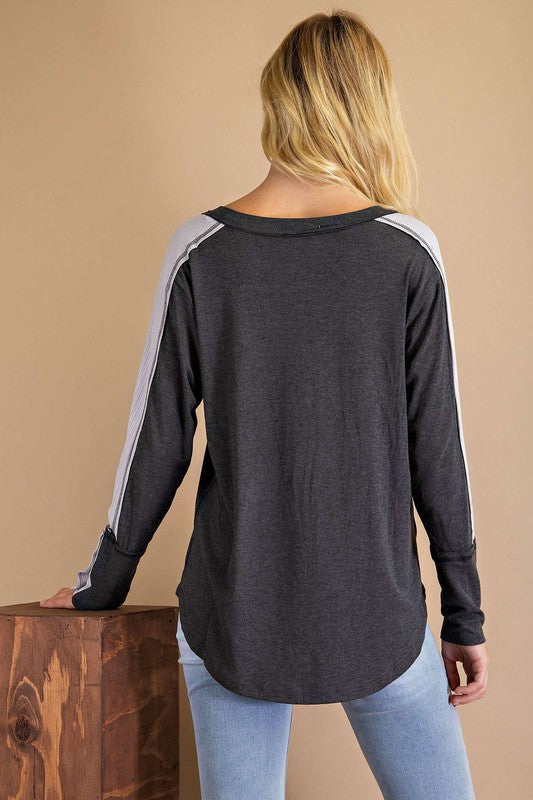 Curvy Boatneck Stitch Contrast Top