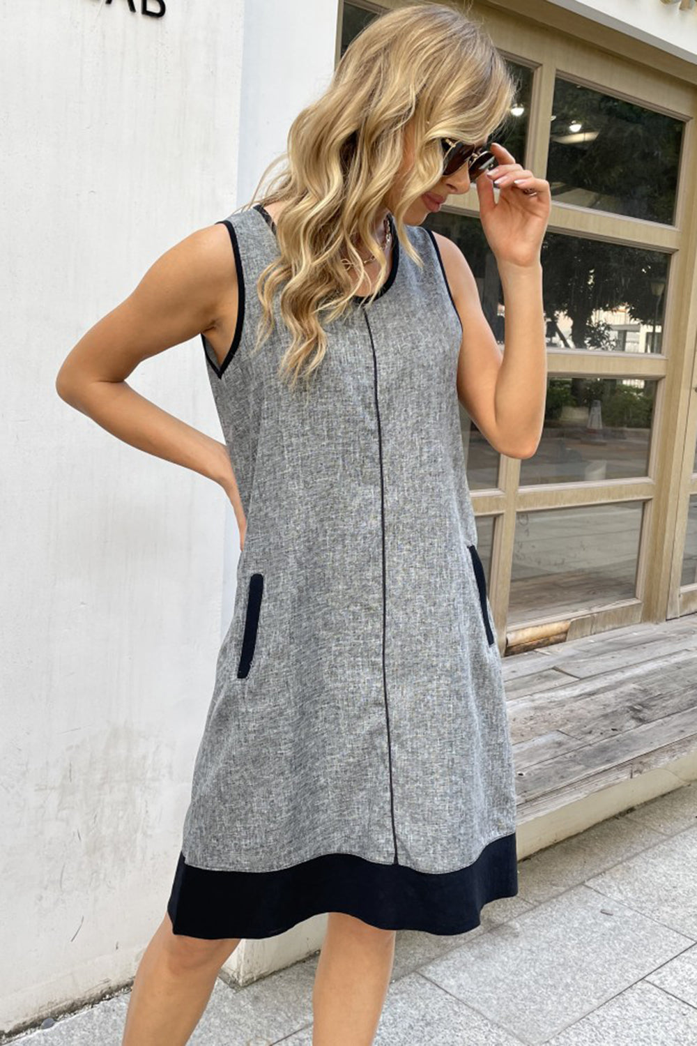 Pre-Order Contrast Trim Round Neck Dress