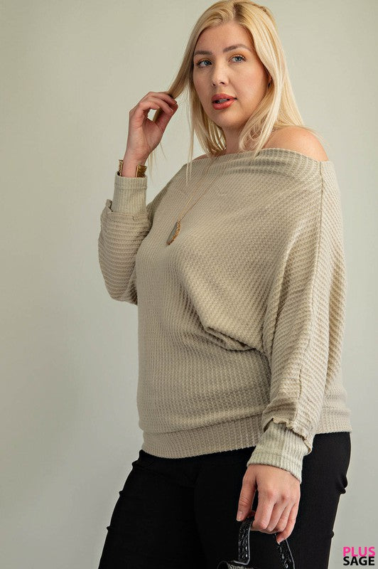 Curvy Long Sleeve Dolman Cowl Neck