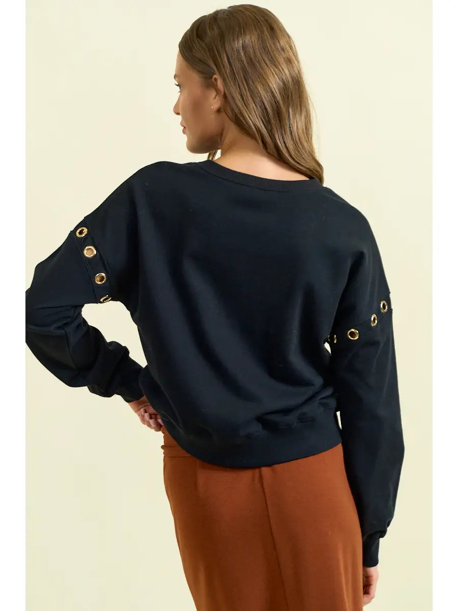 Grommet Detail Drop Shoulder Sweatshirt