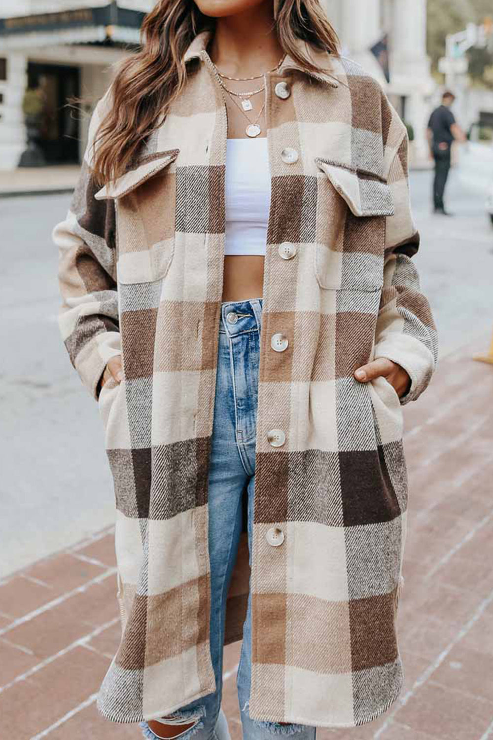 Pre-Order Plaid Button Up Dropped Shoulder Coat