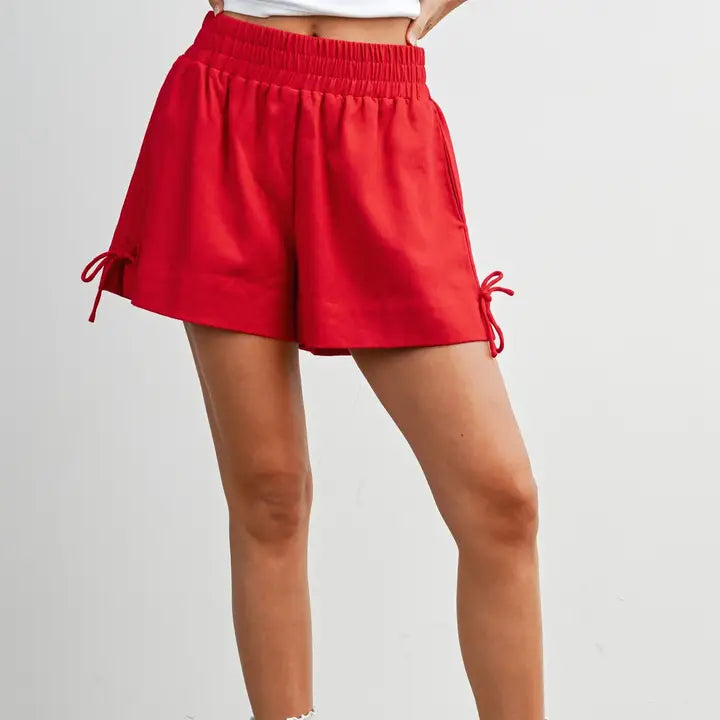 Elastic Waist Tie Hem Shorts