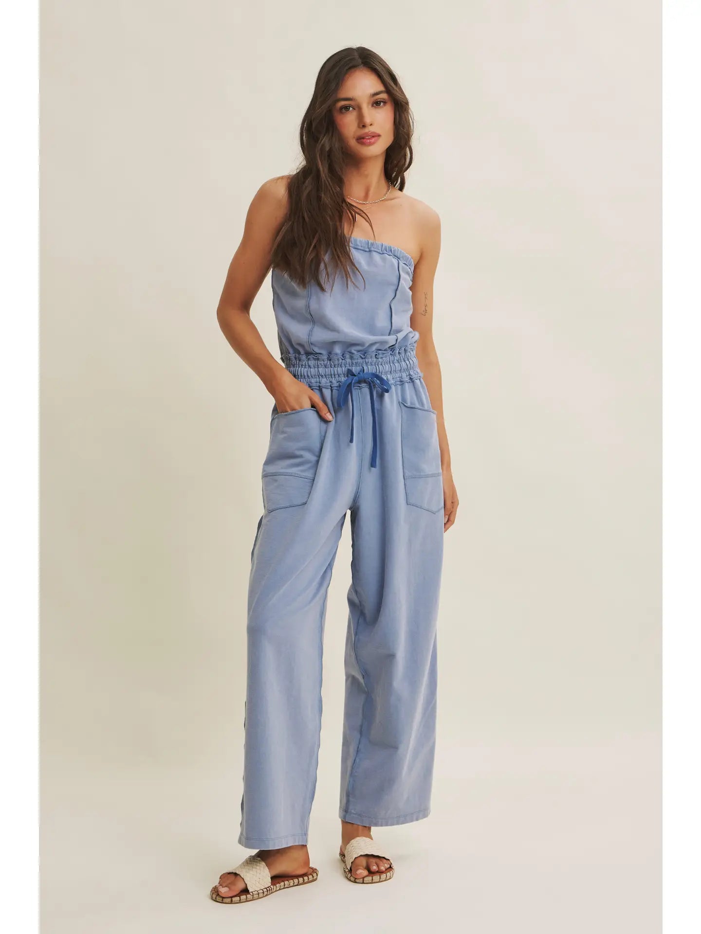 Beach Town Weekend Mineral-Washed Strapless Jumpsuit
