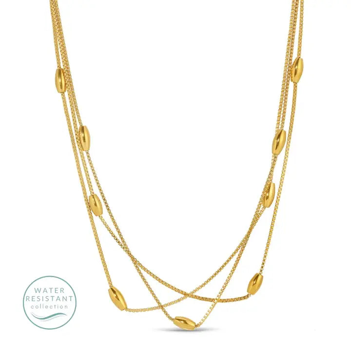 Layered Necklace with Oval Accents, Water Resistant
