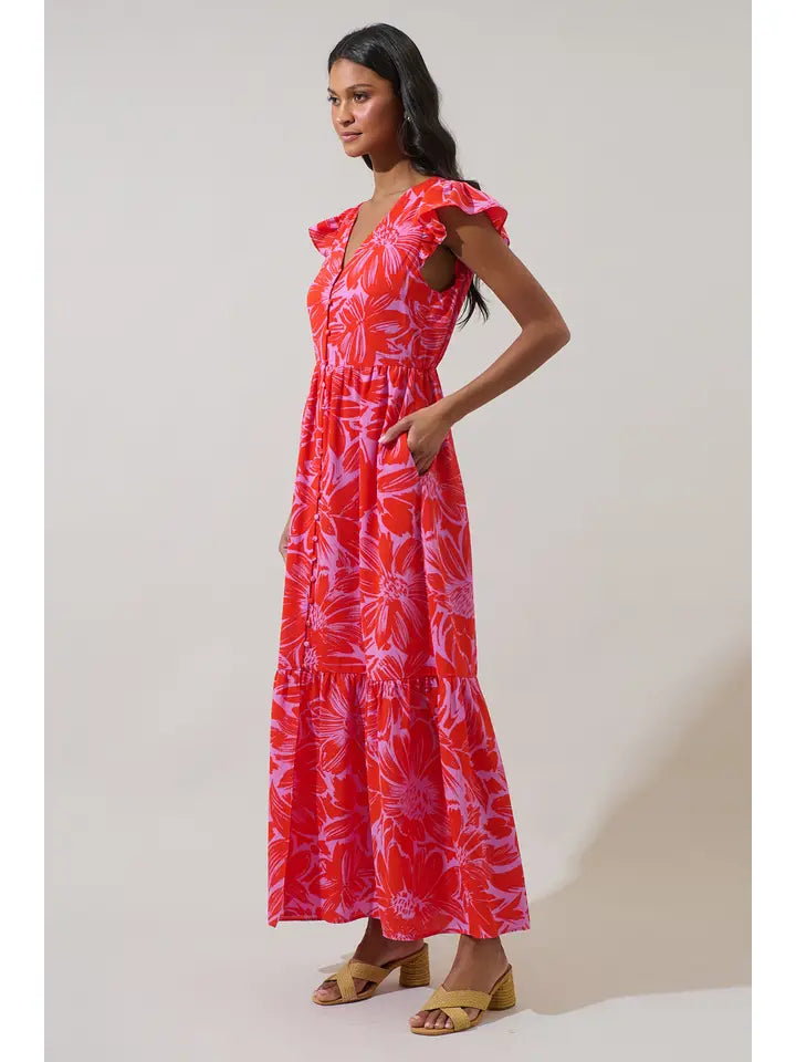Rania Floral Evianna Flutter Maxi Dress