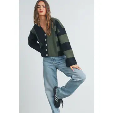 Color Block Button Down Cardigan