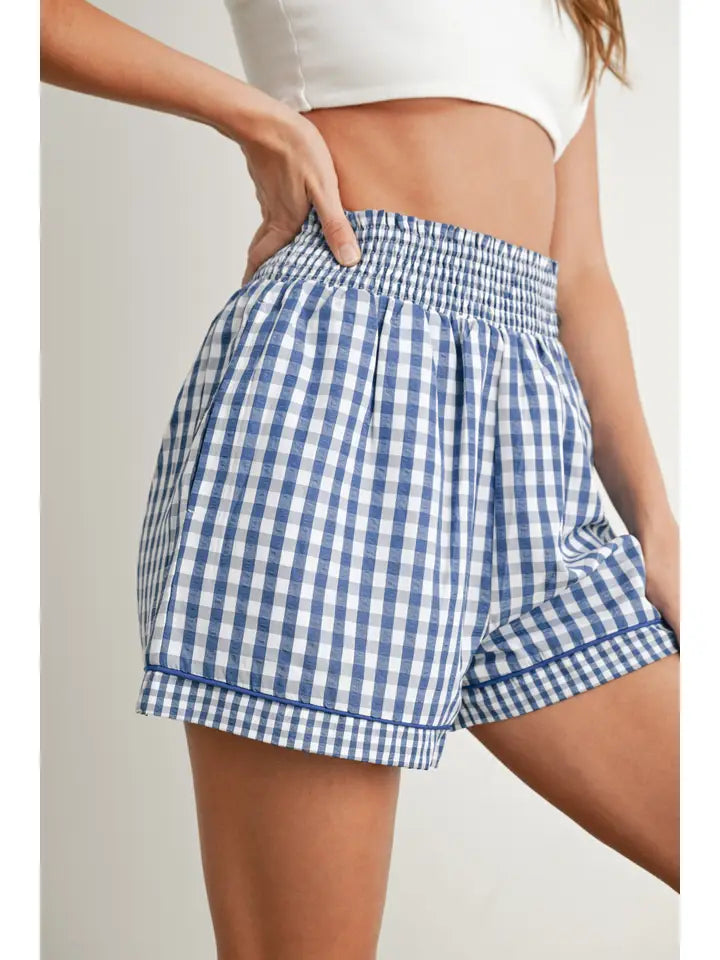 Garterized Gingham Shorts