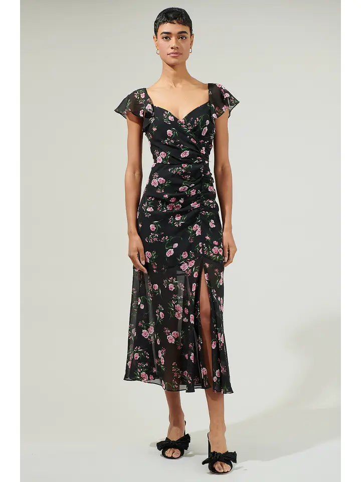 Albany Floral Nadia Ruched Midi Dress