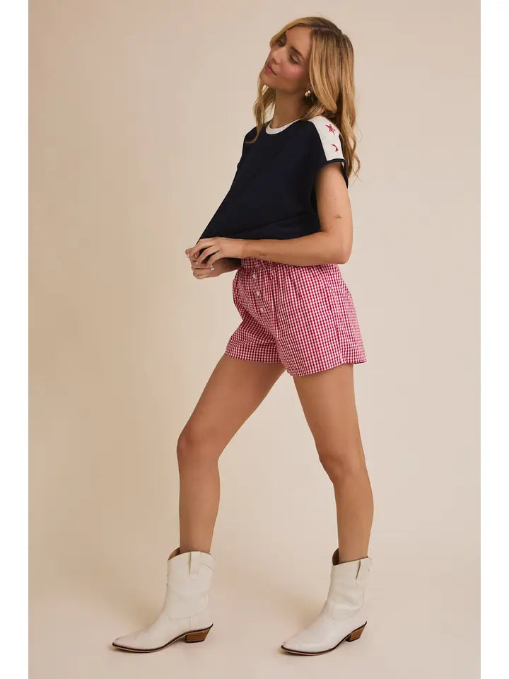Wide Shoulder Short Sleeve Waffle T-Shirt