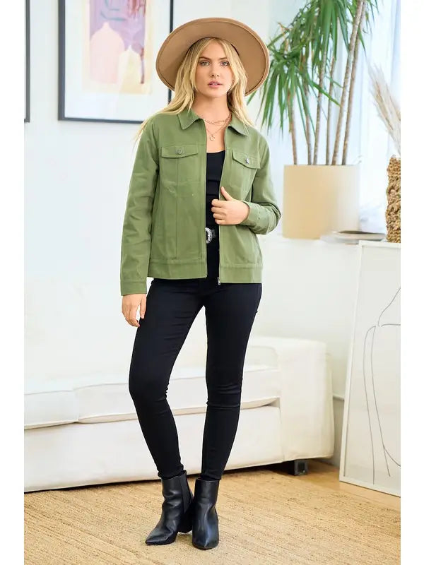 Zipper Front Denim Jacket