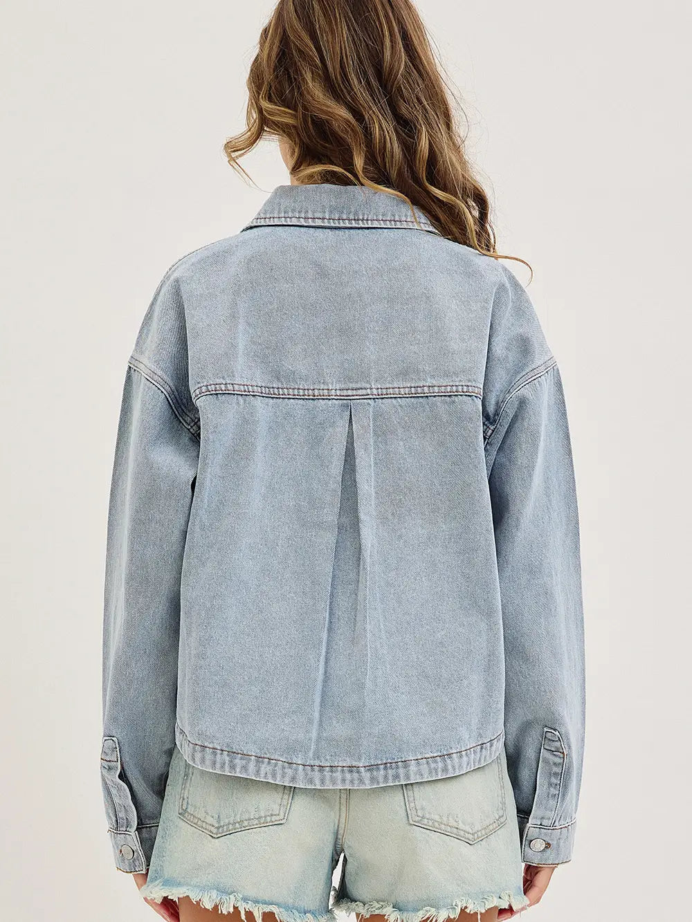 Washed Denim Jacket with Patch Pocket Perfect For Layering