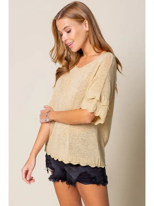 Double Layered Sleeve See Through Knit Top