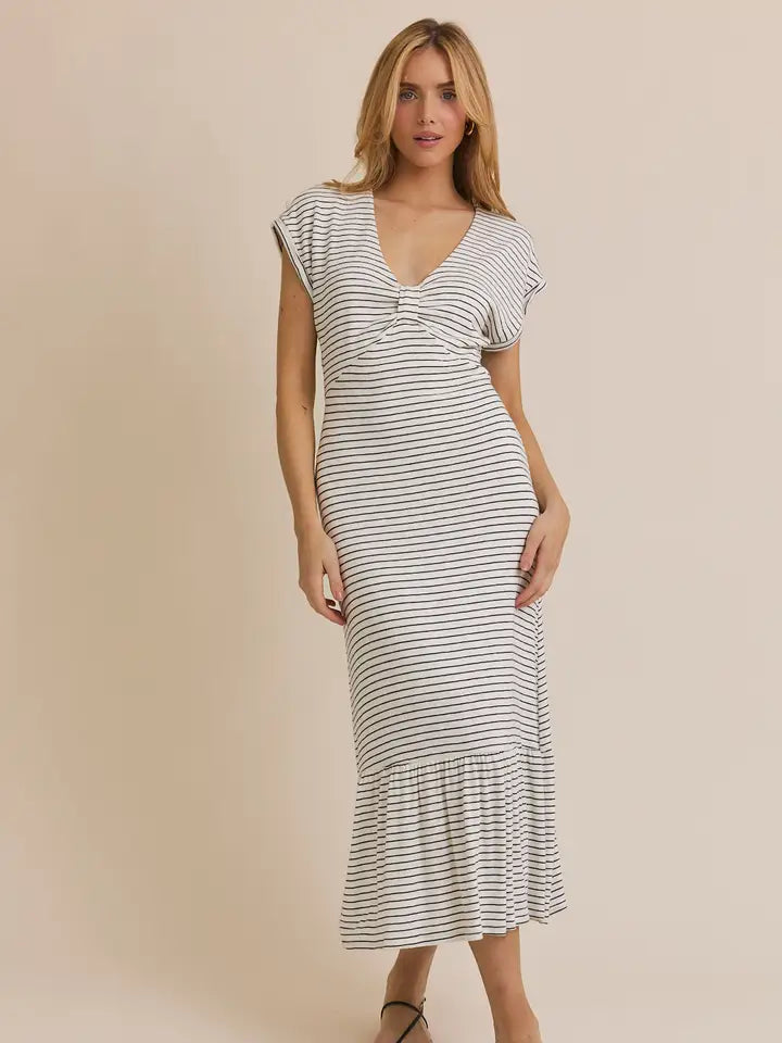V-Neck Short Sleeve Stripe Dress