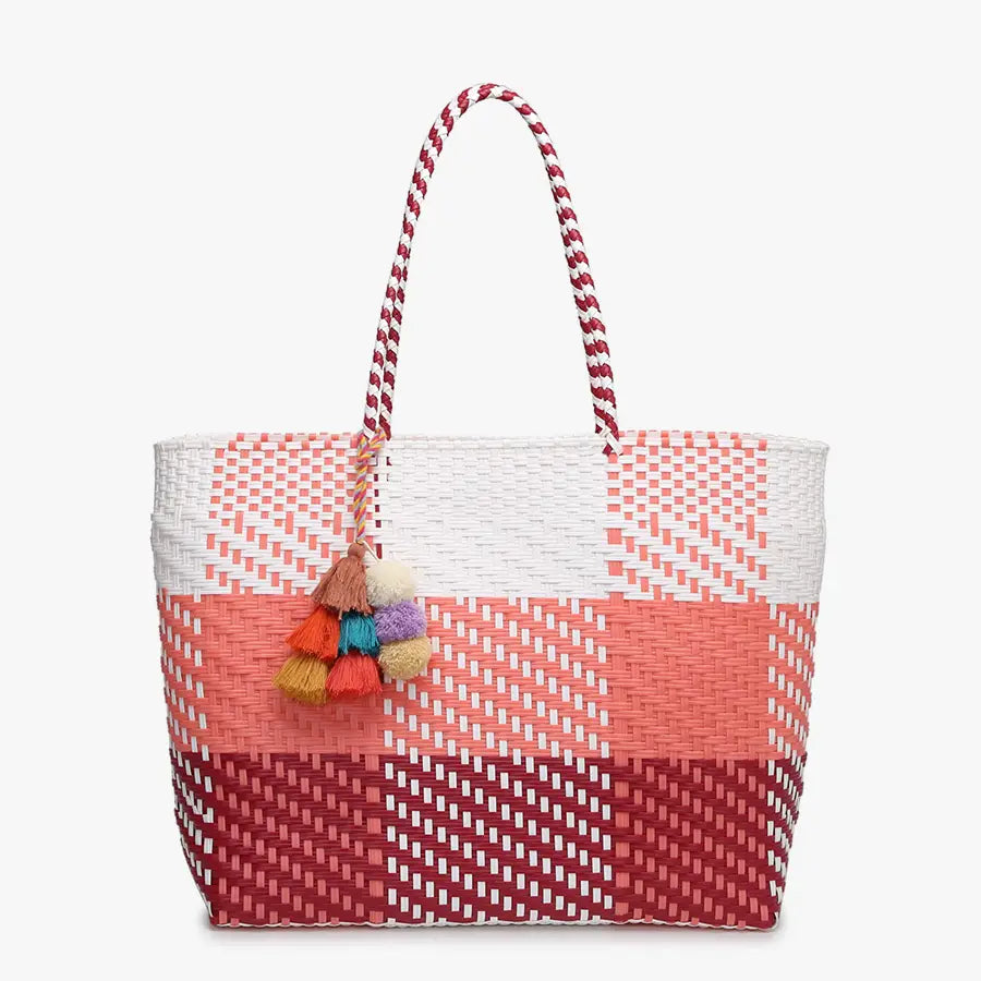 Shelby Large Handwoven Tote w/ Pom-Poms