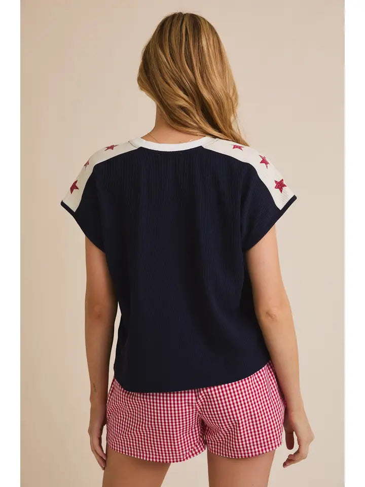 Wide Shoulder Short Sleeve Waffle T-Shirt