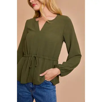 The Olive Drawstring Blouse