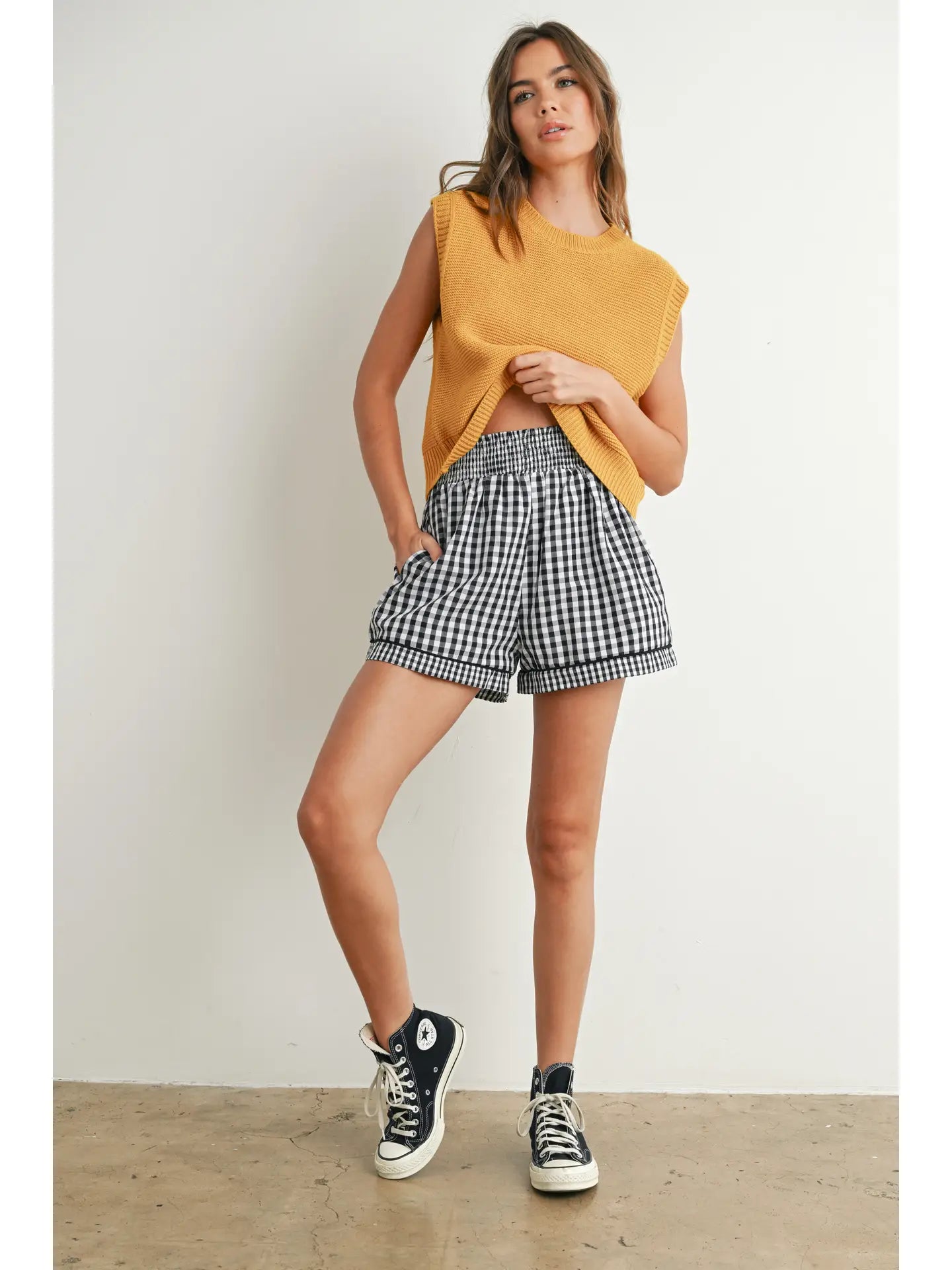 Garterized Gingham Shorts