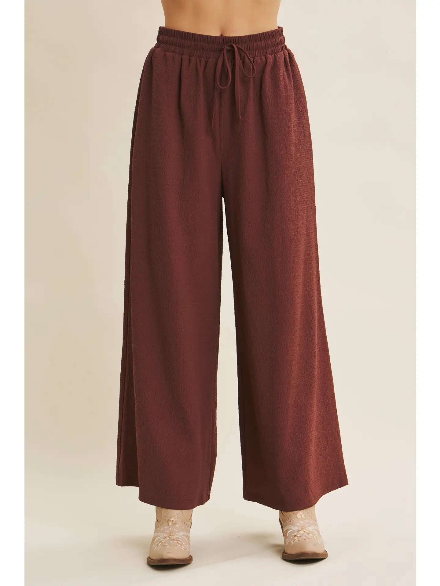 Flowy Wide Leg Pants in Textured Waffle Fabric