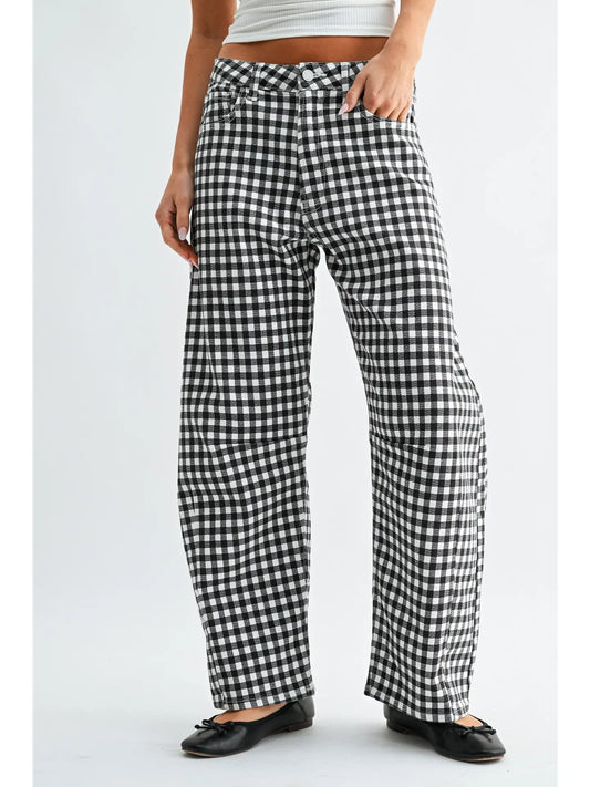 Black Gingham - Barrel Jean