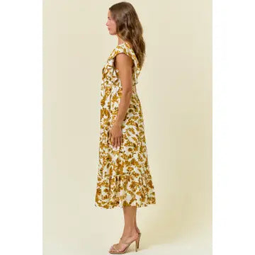 Floral Sweetheart Neckline Smocked Back Midi Dress