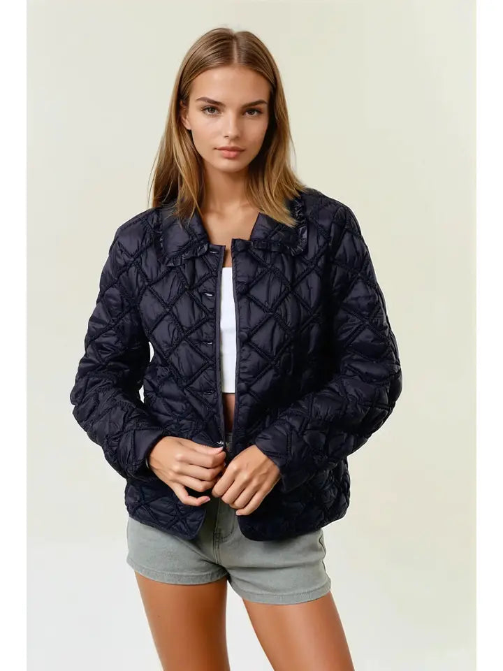 Over-Sized Collar Quilted Button-Down Jacket