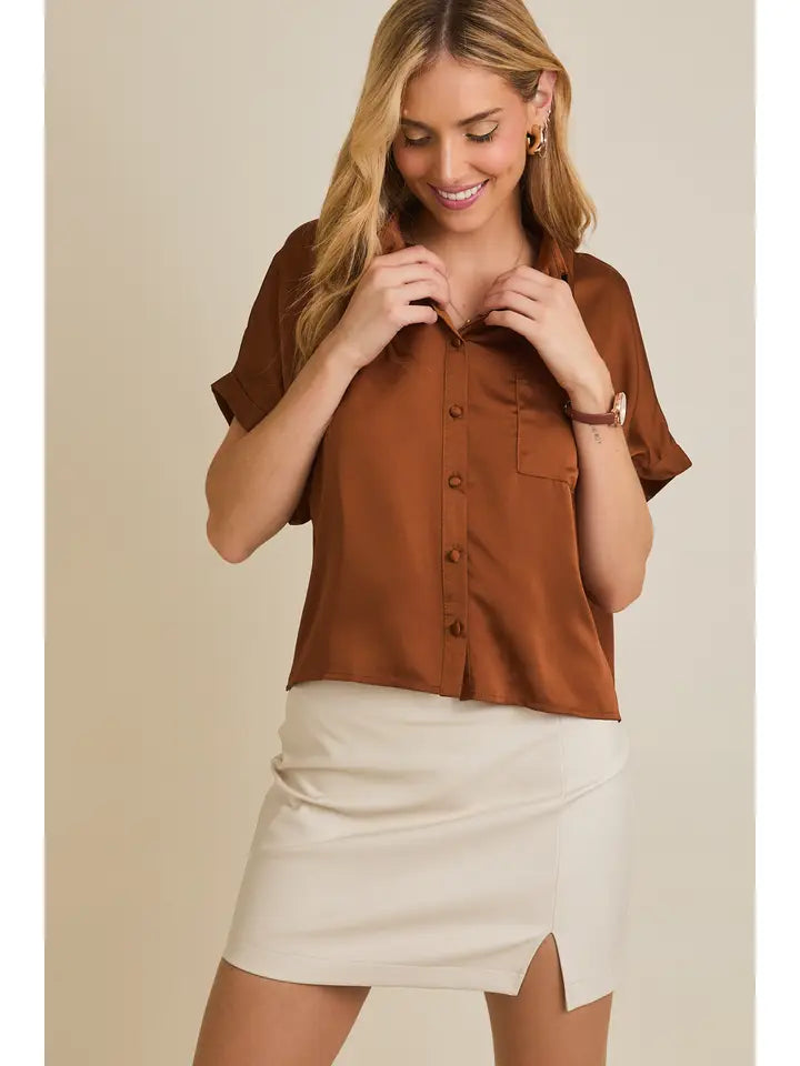 Satin Boxy Button Down Blouse