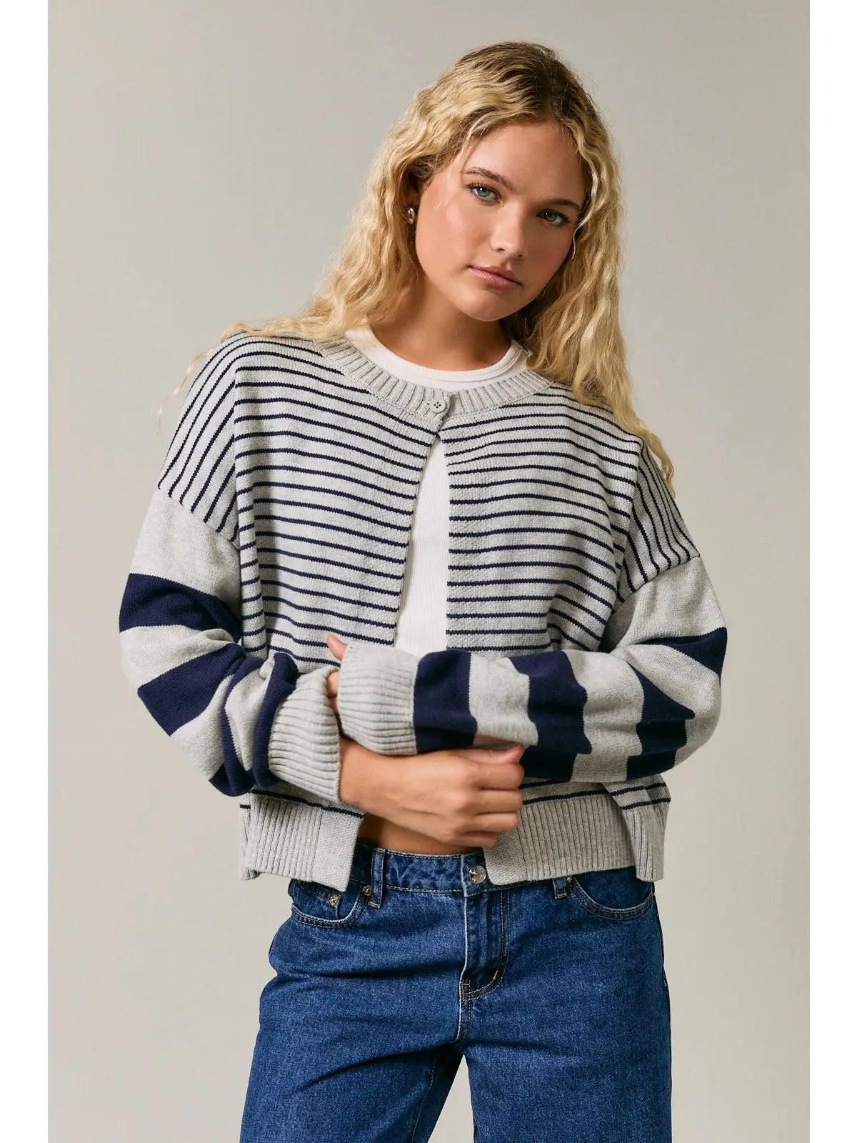 Open Front Stripe Sweater Cardigan