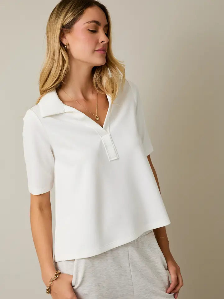 Open Placket Half Sleeve Polo Tunic Top
