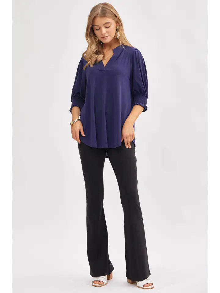 Mandarin Collar 3/4 Smock Sleeve Blouse