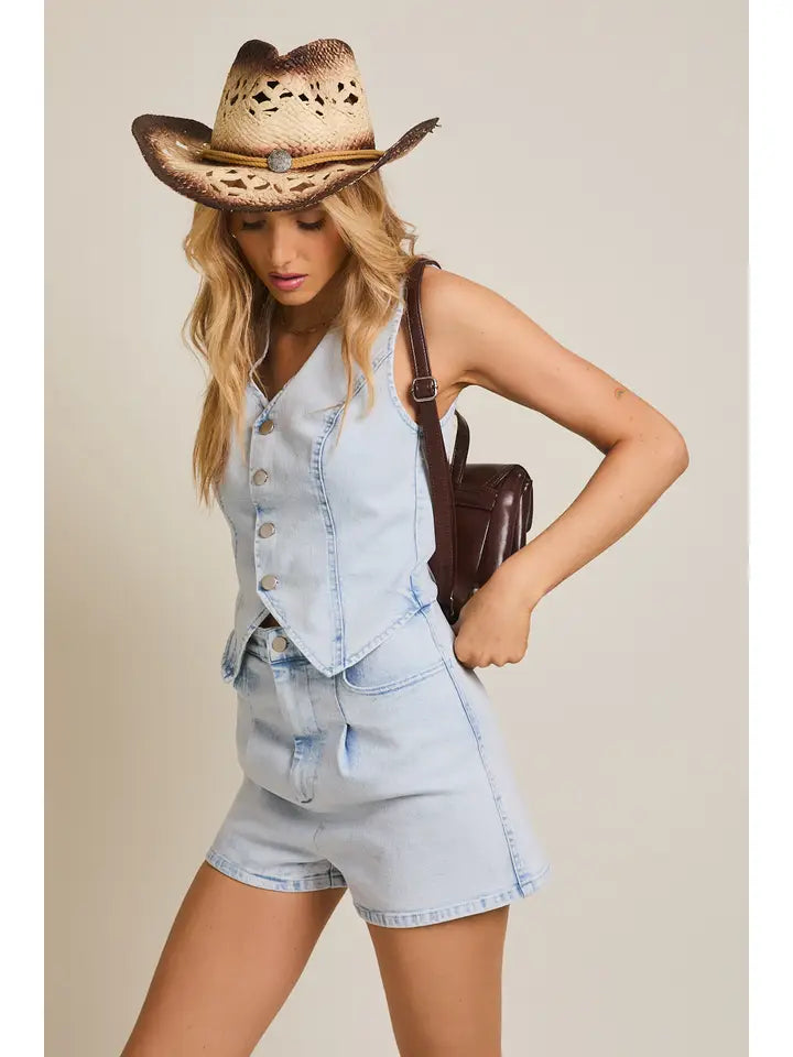 Sleeveless Suited Denim Romper