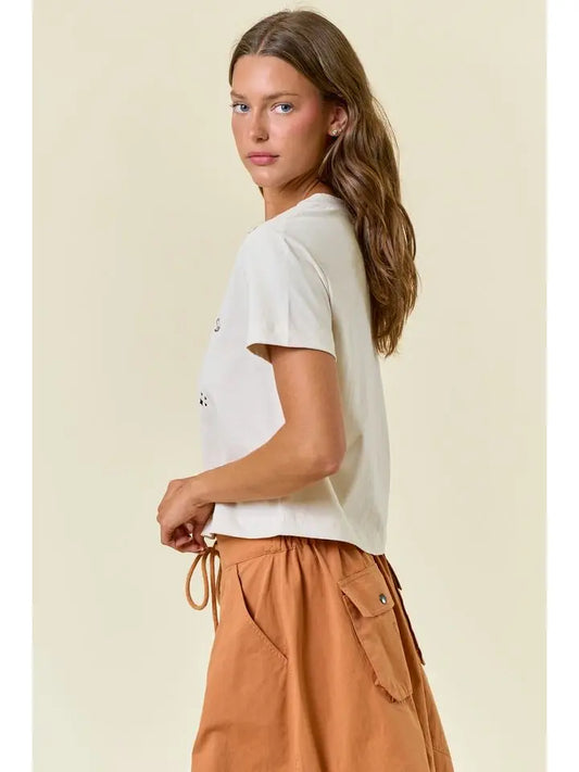 Short Sleeve Cowgirl Embroidered Crop Top