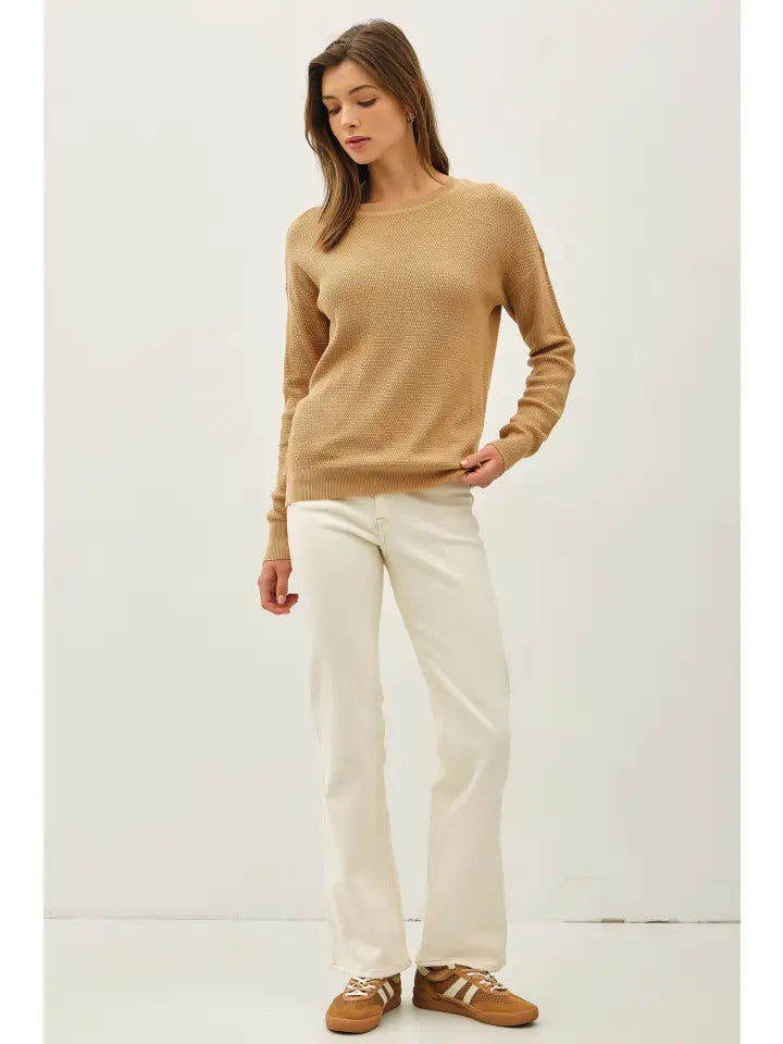 Classic Crew Neck Drop Shoulder Ribbed Sweater