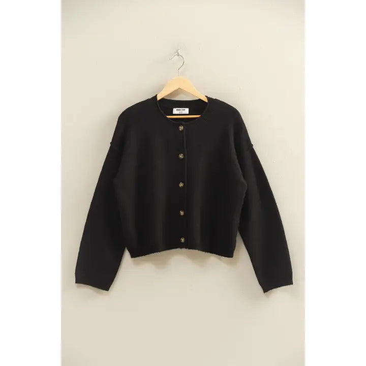 Relaxed Fit Roll Neck Button-Down Cardigan Sweater