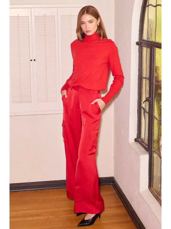 Long Sleeve Turtleneck Sweater with Button Detail