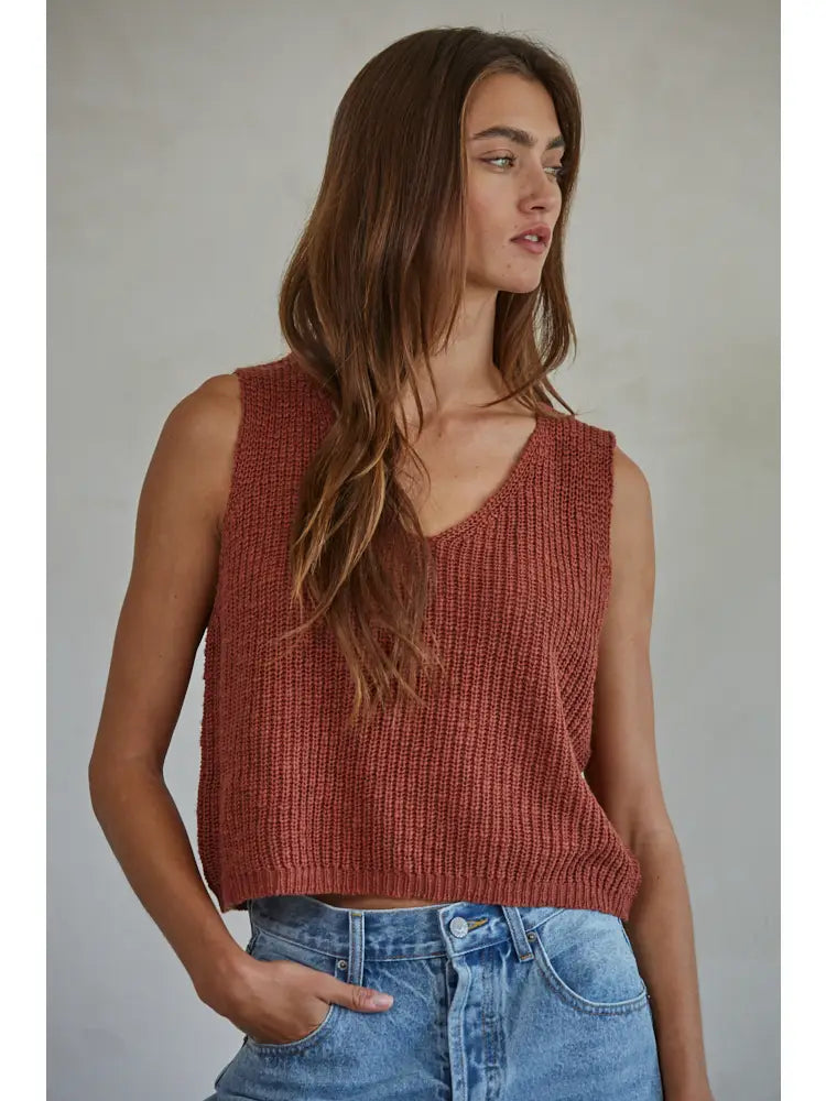 Knit Sweater Cotton Acrylic V-Neck Vest Top