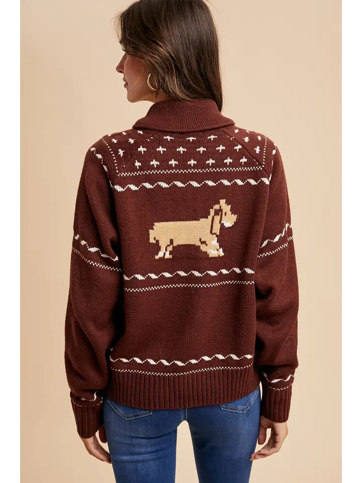 Dachshund Zip Up Cardigan