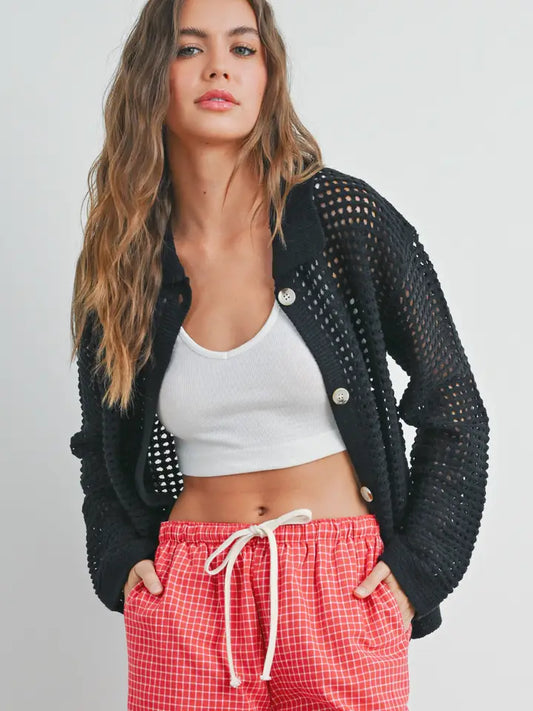Open Stitch Crochet Collar Cardigan