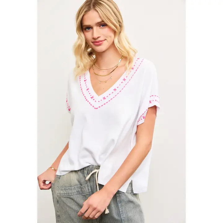 V-Neck Top With Stitching Detail