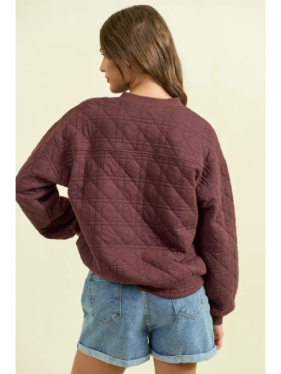 Quilted Jersey Button Front Sweatshirt