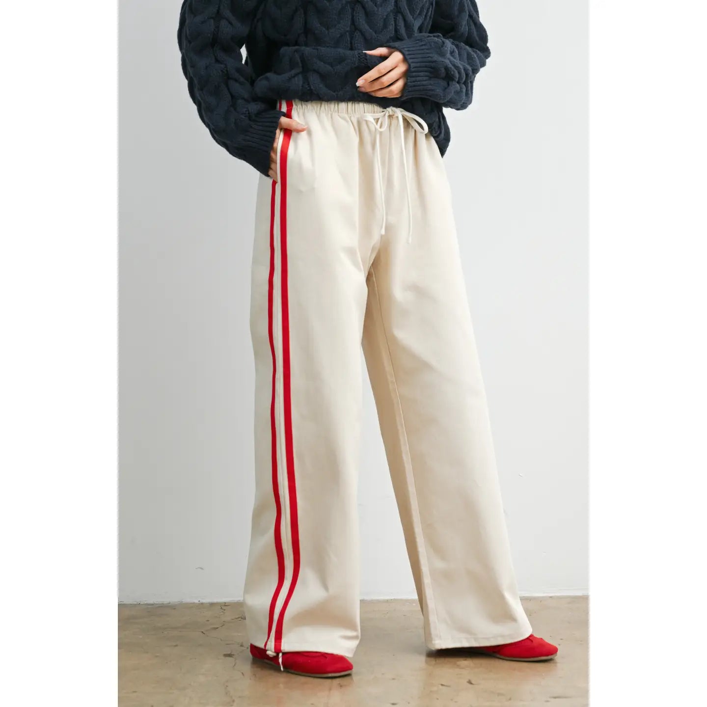 Striped Wide-Leg Drawstring Track Pants