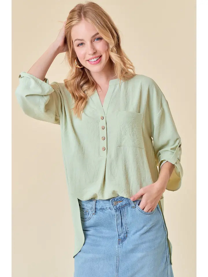Half Button Hi-Lo Blouse