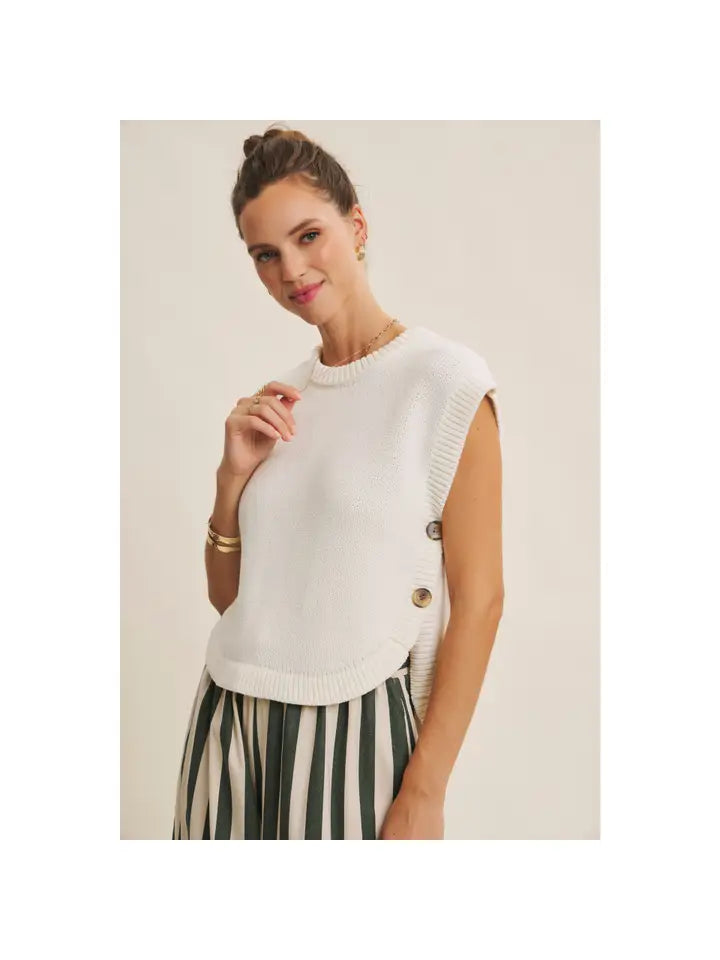 All-Year Round Essential Side Button Sweater Vest Top