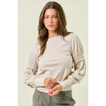 Round Neck Smocked Long Sleeve To