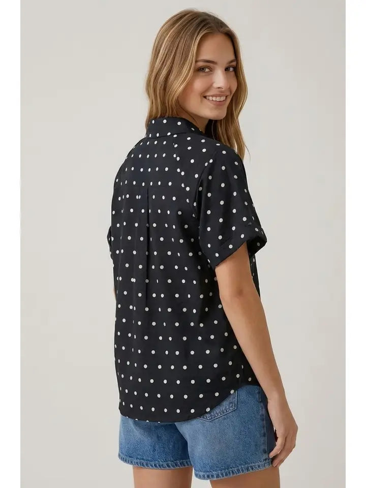 Polka Dot Bubble Sleeve Blouse
